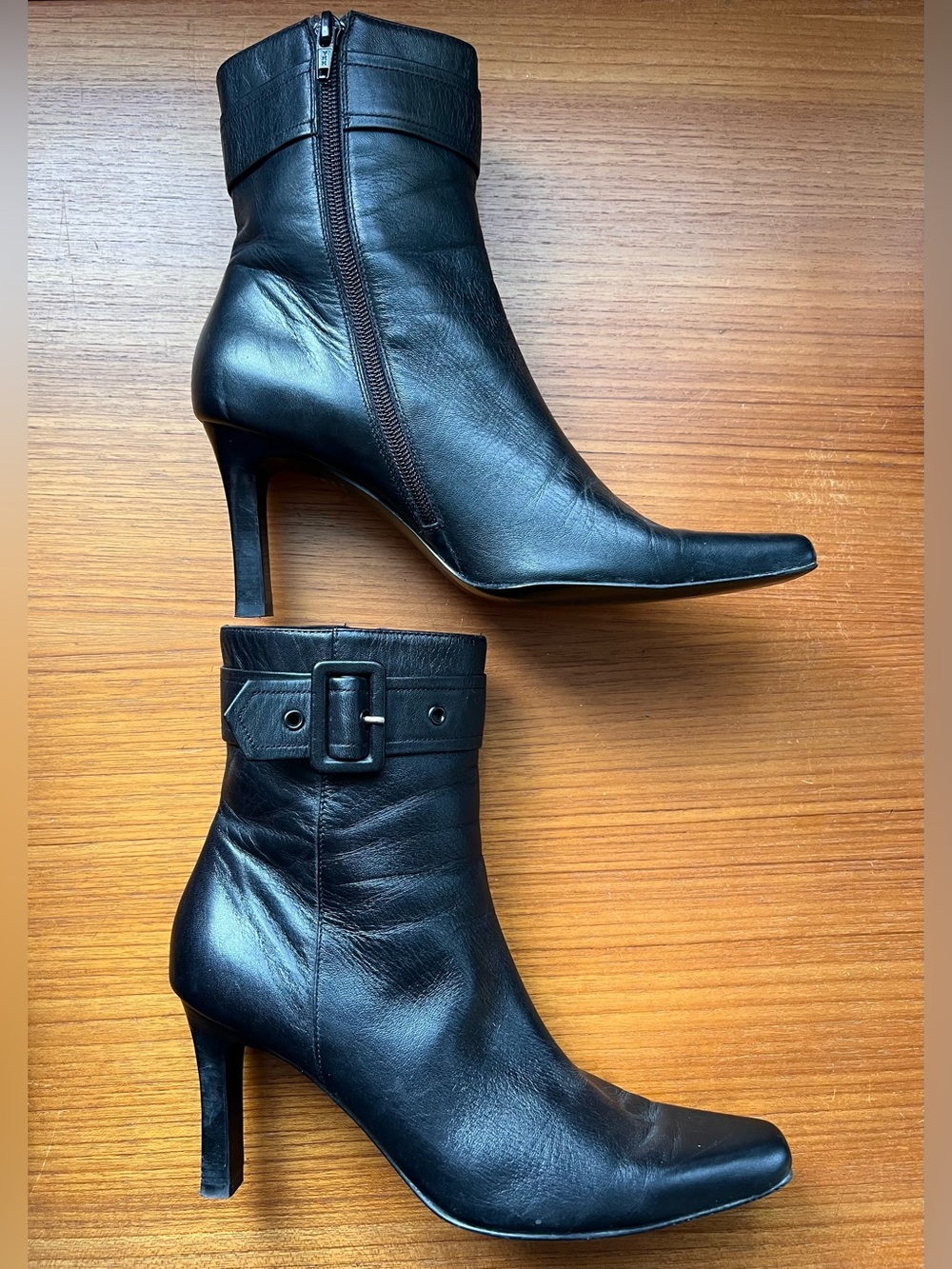 Lord & Taylor Genuine Leather Black Ankle Boots with Buckle Size 7M